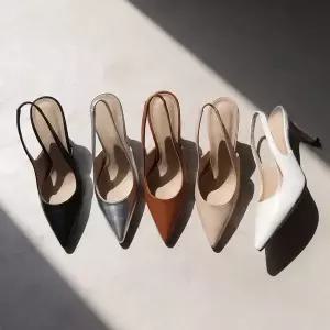 [바닐라슈] 여성 뉴 바엘리 베이직 백밴딩 각굽 슬링백힐(9cm)