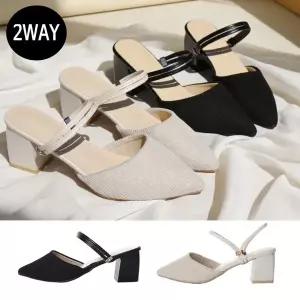 [바닐라슈][단독기획/2WAY] 바닐라슈 스노밍 골지니트 뮬슬리퍼슬링백힐(6cm)