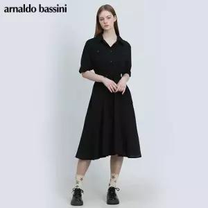 아날도바시니 벨티드 트임커프스 플레어 카라원피스