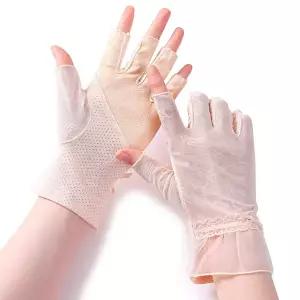 여성 레이스 리본 반장갑 자외선차단 미끄럼방지 여름 운전 골프 장갑
