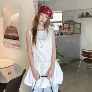 옷자락 여자 벌룬 플레어 레이어드 나시 미니 원피스