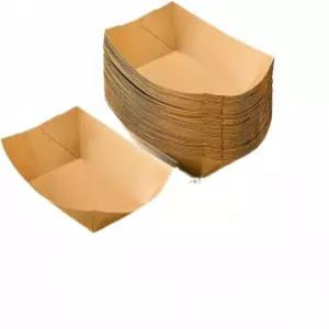 유패키지 일회용 플레이트 트레이 테이크아웃 종이 햄버거 빵 핫도그 500 No.1 크래프트 보트 박스 내추럴