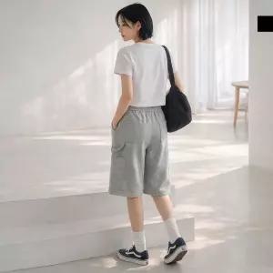 [179st.w]AGG 1003W 여자 카펜더 포켓 와이드 버뮤다 밴딩 반바지