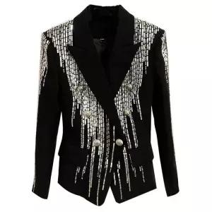 무대의상 축제 행사 더블 재킷 화려한 블랙 비즈 의상 트로트