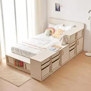 크리미 올인원 바구니 발판 수납형 학생 침대 세트/ 사다리 1층책상2층침대