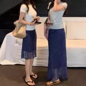 치마 여친 롱 슬림 아이템 일자 프린트 빅사이즈 트렌디 얇은 도트 HT1