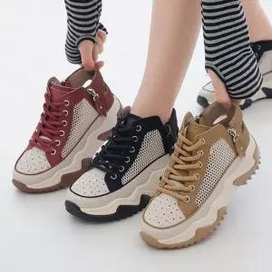 슈즈앤클럽 천연소가죽) 망사 펀칭 키높이 하이탑 패션 운동화 5cm