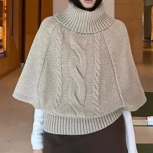 여자 꽈배기 케이프 가오리핏 레이어드 니트티