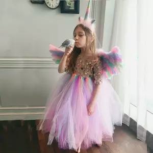 유니콘 드레스 할로윈 블링블링 무지개 반짝이 볼륨 원피스 변장복 파티복 코스튬