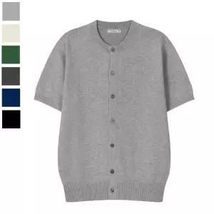 남자 체티네 린넨 라운드 반팔 가디건 AS-CAH-Q034-멜란지