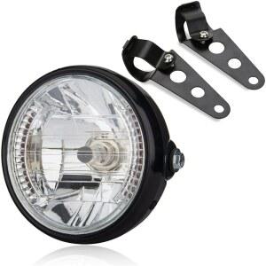 멜리오르 오토바이 바이크 7인치 헤드라이트 멀티리플렉터 H4 전구 장착 스테이 포함 12V 35W 카부 몽키 하얼리 방수 외부 범용 35mm 43mm