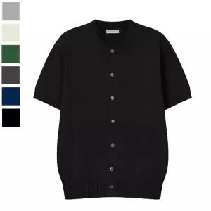 남자 체티네 린넨 라운드 반팔 가디건 AS-CAH-Q034-검정