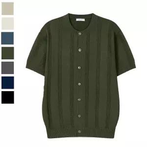 남자 블러프 린넨 라운드 반팔 가디건 AS-CAH-Q031-카키
