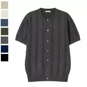 남자 블러프 린넨 라운드 반팔 가디건 AS-CAH-Q031-차콜