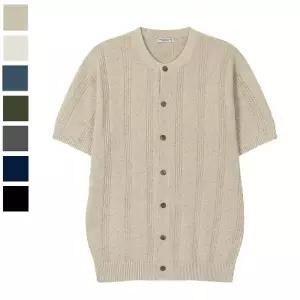 남자 블러프 린넨 라운드 반팔 가디건 AS-CAH-Q031-오트밀