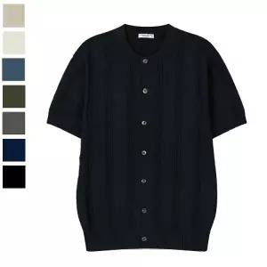 남자 블러프 린넨 라운드 반팔 가디건 AS-CAH-Q031-검정