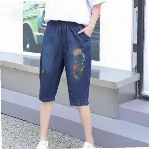 자수 데님 7부 와이드 밴딩 여성 여름 시원한 통풍 데일리 캐주얼 편안한 착용감