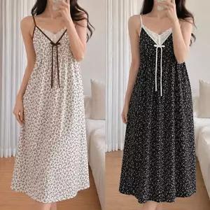 [모든GO]여성 캡내장 롱 슬립 원피스 잠옷 라이오셀 레이스 나시 홈드레스