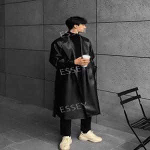 남성가죽트렌치코트 루즈핏 블랙 레더재킷 롱