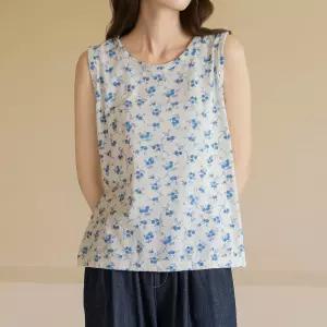 [마담4060]엄마옷 마담4060 [내추럴포엠]블루꽃코튼 여성 데일리 민소매 -RSL2604007-