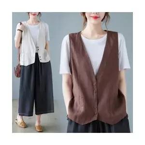 린넨 베이직 조끼 여름 간절기 더블버튼 베스트 아우터 루즈핏 무지 3컬러