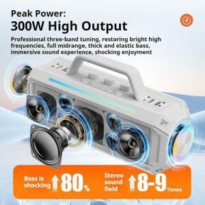 300W 고출력 블루투스 스피커 듀얼 무선 마이크 휴대용 서브우퍼 노래방 메모리 USB 음악 플레이어