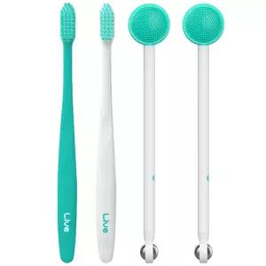 라이브오랄스 초극세모 칫솔 + 미세모 혀클리너 휴대용 입냄새제거 구강청결 4종세트