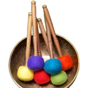 싱잉볼 스틱 네팔 라지 타봉 스틱 명상 티벳종 스틱 불교씽잉볼 사이즈 대형 핸드메이드 울 참조 불교 7개 라지 세트 세트 음악 7개