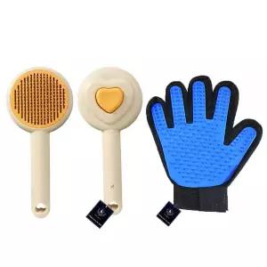 딩동펫 고양이 강아지 털정리 장갑 그루밍 실리콘 + 브러쉬 원터치 하트 세트 MNS