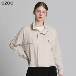 [오조크(OZOC)] 린넨블렌디드 포켓 하이넥 집업점퍼 (택가격: 138000원)