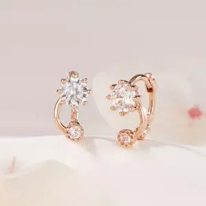 [비앤비골드] 14K/18K 프롱 커브 큐빅 원터치 귀찌 귀걸이 한쌍 PNE42605