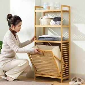 빨래 보관 세탁 수납장 선반 선반 우드 3단 바구니 원목햄퍼 휴지통 다용도 40cm 3단 휴지통 40장 선반 40장 3단 01