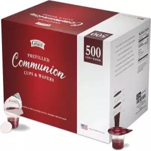 미리 채워진 성찬 컵과 웨이퍼 세트 - 위한 빵 500개와 포도 주스 상자