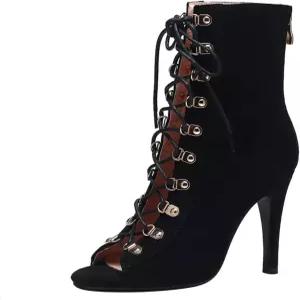 SEJUC 여름 부츠 여성용 토 샌들 스프링 발목 봄과 지퍼 스웨이드 부산 크로스 벨트 스터드 아름다운 다리