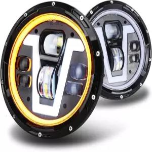 JK 라이트 V형 흰색 DRL 앰버 헤일로 턴 시그널이 장착된 OVOTOR 7인치 LED JKU TJ LJ CJ 허머 H H2와