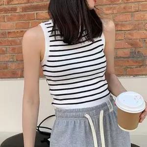 Rly 여성 줄무늬 크롭 나시 티셔츠 민소매 이너티