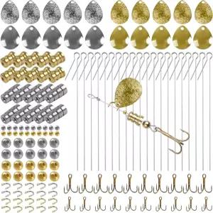 낚시 미끼 만들기 키트 - 140개 스피너 숟가락 리그 DIY 악세사리 샤프트 블레이드 클레비스 트레블 훅