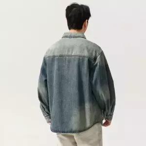 청 캐주얼 빈티지 남성용 러시 워싱 봄가을 셔츠 빅사이즈 DUCHI1