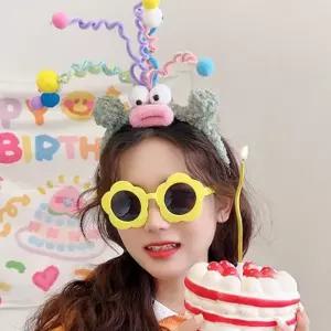 생일 머리띠 스프링 모루 헤어밴드 파티 머리띠 이벤트용 화려한 촬영용 귀여운 돌잔치 유니크 촬영 소품