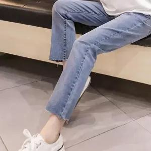 옷자락 여자 사계절 데일리 하이웨이스트 소프트워싱 일자 데님 팬츠