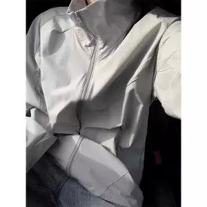 남성 라이트 그레이 원사 래쉬가드 쿨링 트레이닝 점퍼 스탠드넥 통기성 얇은 바람막이 A58Z1E 룩템