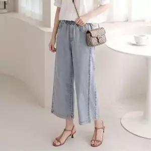 [셀러허브 패션]제니유 여성 아이스 냉감 스판 핀턱 8부 와이드 청바지 팬츠 (49323976)