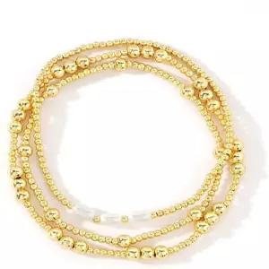 여성용 신어스 보호 골드 비즈 진주 팔찌 스택 보헤미안 스트레치 도금 볼 가능 세트 트렌디한 프롬 주얼리