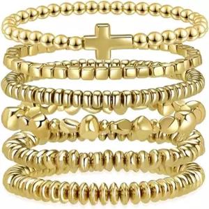 여성용 실버 스태커블 스트레치 크로스 브레이슬릿 트렌디한 앙증맞은 페이퍼클립 레이어드 청키 보호