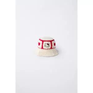 zara 자라 HELLO KITTY ⓒ SANRIO CROCHET KNIT BUCKET HAT - Ecru