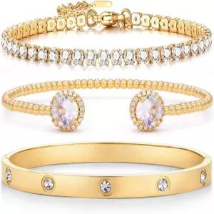 큐빅 지르코니아 트렌디한 선물 주얼리를 가진 여성을 위한 아서 리우 14K 골드 앤 실버 테니스 팔찌 세트