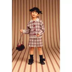 zara 자라 CHECKED CARDIGAN WITH VELVET BOWS - Red