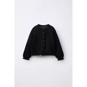 zara 자라 KNIT CARDIGAN WITH RUFFLE - Black