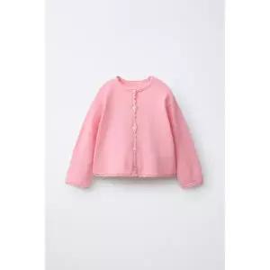 zara 자라 KNIT CARDIGAN WITH OPENWORK DETAILS - Coral pink