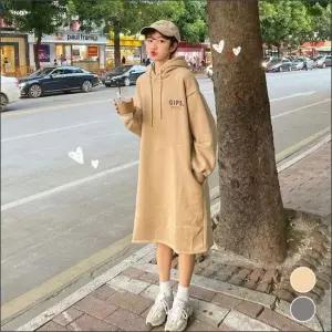 루즈핏 꾸안꾸 여자 겨울 후드 기모안감 롱원피스